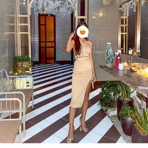 ASOS Tan Halter Neck Mid Length Dress